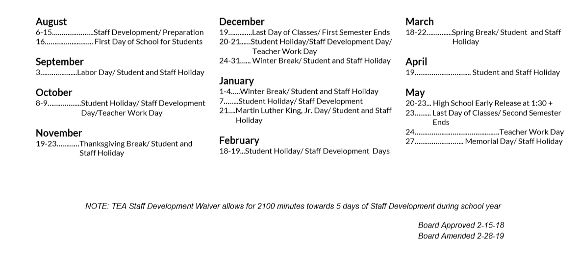 District School Academic Calendar Key for Chisholm Trail Middle