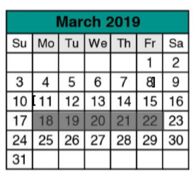 District School Academic Calendar for Chandler Oaks Elementary School for March 2019