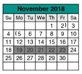 District School Academic Calendar for Chisholm Trail Middle for November 2018
