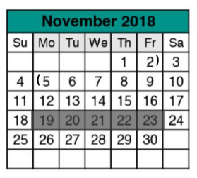 District School Academic Calendar for Success Program East for November 2018