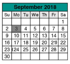 District School Academic Calendar for Bluebonnet Elementary School for September 2018