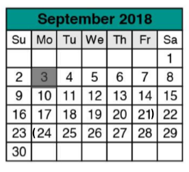 District School Academic Calendar for Stony Point Ninth Grade Campus for September 2018