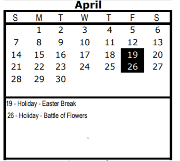 District School Academic Calendar for Twain Middle for April 2019