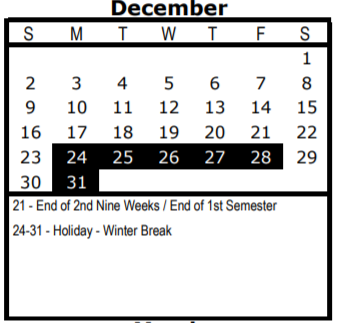 District School Academic Calendar for Horace Mann Academy for December 2018