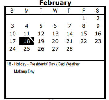 District School Academic Calendar for Tynan Elementary for February 2019