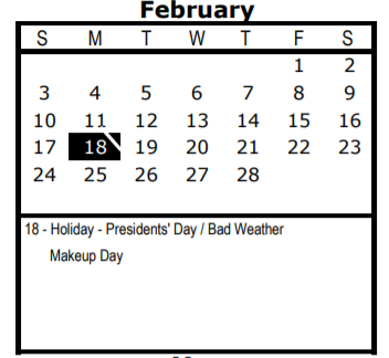 District School Academic Calendar for M L King Academy for February 2019