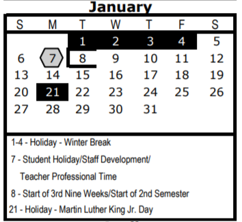 District School Academic Calendar for Wm B Travis Elementary for January 2019