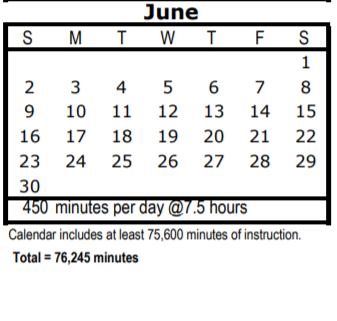 District School Academic Calendar for Wm B Travis Elementary for June 2019