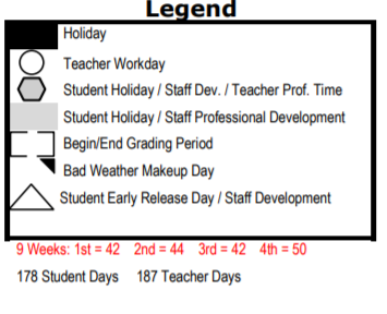 District School Academic Calendar Legend for Highland Park Elementary