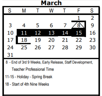District School Academic Calendar for Estrada Center for March 2019