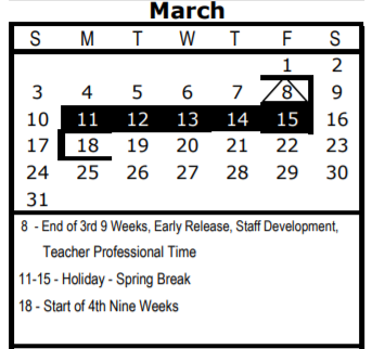 District School Academic Calendar for Wm B Travis Elementary for March 2019
