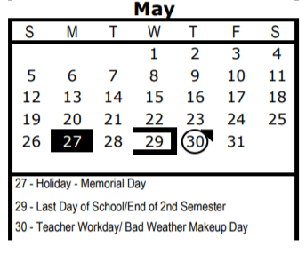 District School Academic Calendar for Lanier High School for May 2019