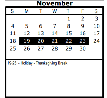 District School Academic Calendar for Foster Elementary for November 2018