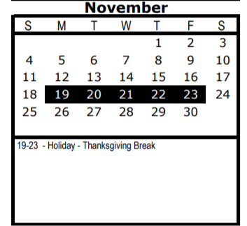 District School Academic Calendar for Henry Carroll Academy for November 2018