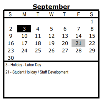 District School Academic Calendar for James Bowie Elementary for September 2018
