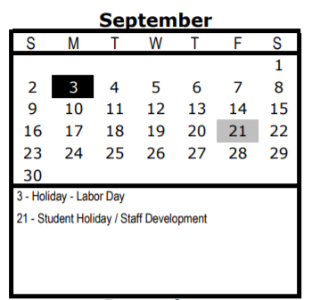 District School Academic Calendar for Wm B Travis Elementary for September 2018