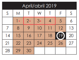 District School Academic Calendar for Capt Walter E Clarke Middle for April 2019