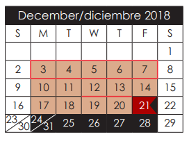 District School Academic Calendar for Salvador Sanchez Middle for December 2018