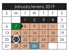 District School Academic Calendar for Keys Academy for January 2019