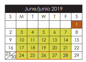 District School Academic Calendar for Socorro Middle for June 2019