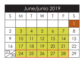 District School Academic Calendar for Hueco Elementary for June 2019