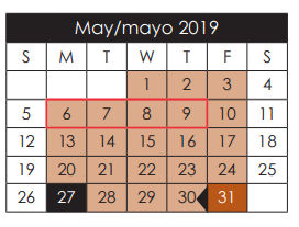 District School Academic Calendar for Escontrias Elementary for May 2019