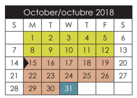 District School Academic Calendar for Robert R Rojas Elementary for October 2018