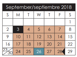 District School Academic Calendar for Escontrias Early Child Ctr for September 2018