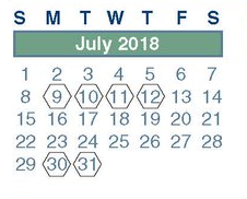District School Academic Calendar for Clark Primary School for July 2018