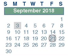 District School Academic Calendar for School For Accelerated Lrn for September 2018