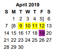 District School Academic Calendar for Jim Plyler Instructional Complex for April 2019