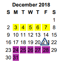 District School Academic Calendar for Jim Plyler Instructional Complex for December 2018