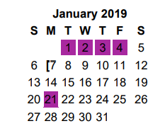 District School Academic Calendar for Jim Plyler Instructional Complex for January 2019