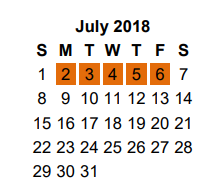 District School Academic Calendar for Stewart Middle School for July 2018