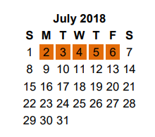 District School Academic Calendar for Dogan Middle for July 2018