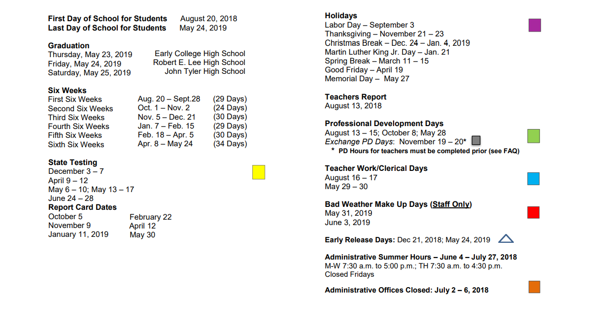 District School Academic Calendar Key for Moore Mst Magnet School