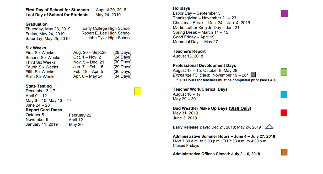 District School Academic Calendar Key for Austin Elementary