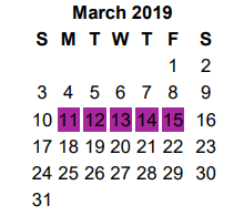 District School Academic Calendar for Jim Plyler Instructional Complex for March 2019
