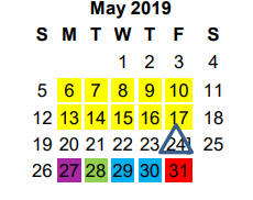 District School Academic Calendar for Jim Plyler Instructional Complex for May 2019