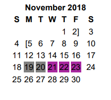 District School Academic Calendar for Camp Tyler for November 2018