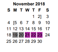 District School Academic Calendar for Hubbard Middle for November 2018