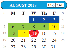 District School Academic Calendar for United Step Academy for August 2018