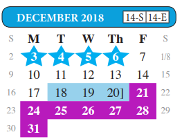 District School Academic Calendar for United Step Academy for December 2018