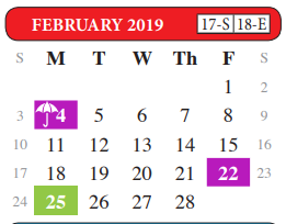 District School Academic Calendar for Juvenille Justice Alternative Prog for February 2019