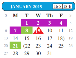 District School Academic Calendar for Juvenille Justice Alternative Prog for January 2019