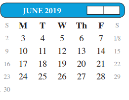 District School Academic Calendar for Henry Cuellar Elementary for June 2019