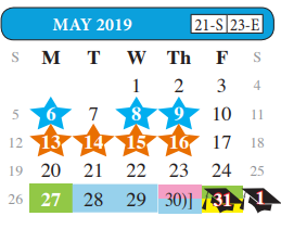 District School Academic Calendar for Juvenille Justice Alternative Prog for May 2019