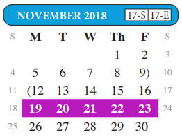 District School Academic Calendar for John B Alexander High School for November 2018