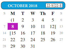 District School Academic Calendar for John B Alexander High School for October 2018