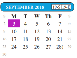 District School Academic Calendar for Clark Elementary for September 2018
